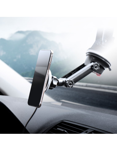 FORCELL Support voiture pour tableau de bord/verre avec charge par induction compatible avec MagSafe 15W HS2