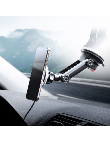 FORCELL Support voiture pour tableau de bord/verre avec charge par induction compatible avec MagSafe 15W HS2