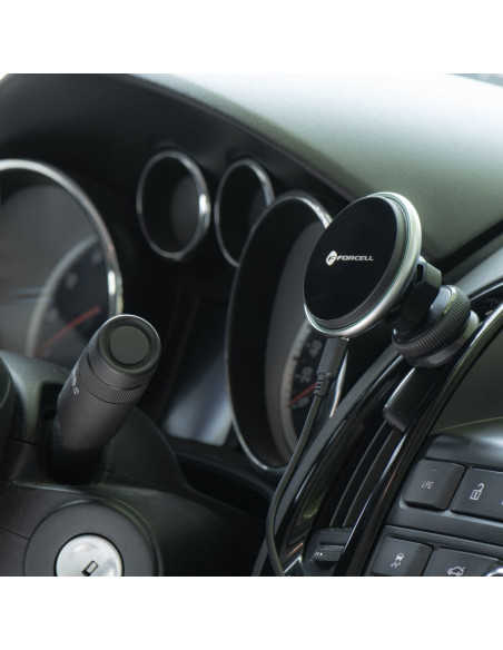 FORCELL Support voiture pour tableau de bord/verre avec charge par induction compatible avec MagSafe 15W HS2