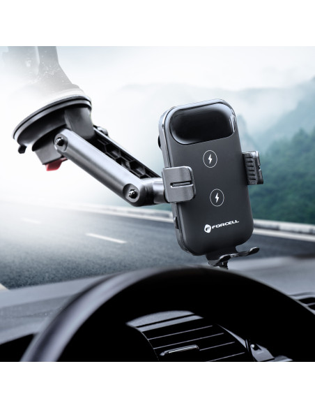 FORCELL Support voiture pour tableau de bord/verre avec charge par induction 15W HS4