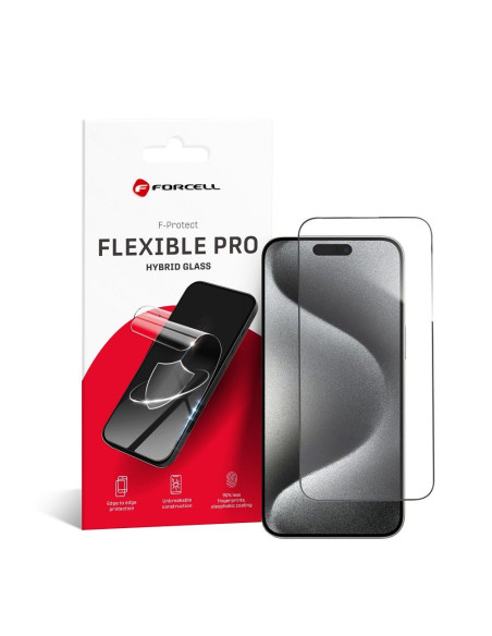 Verre trempé flexible 5D de Forcell pour iPhone 15 Pro Max noir