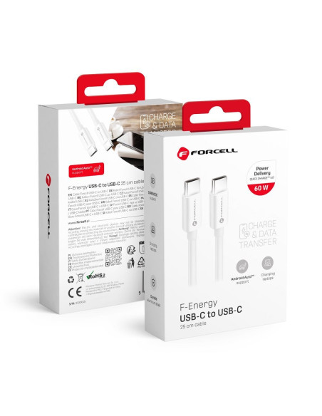 FORCELL câble Type C vers Type C QC4.0 3A/20V PD60W C338 25cm blanc