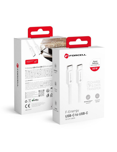 FORCELL câble Type C vers Type C QC4.0 3A/20V PD60W C338 50cm blanc