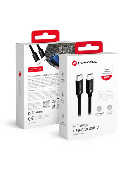 FORCELL câble Type C vers Type C QC4.0 3A/20V PD60W C338 50cm noir