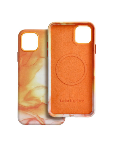 COUVERTURE MAG EN CUIR compatible avec MagSafe pour IPHONE 11 Pro Max Coque orange