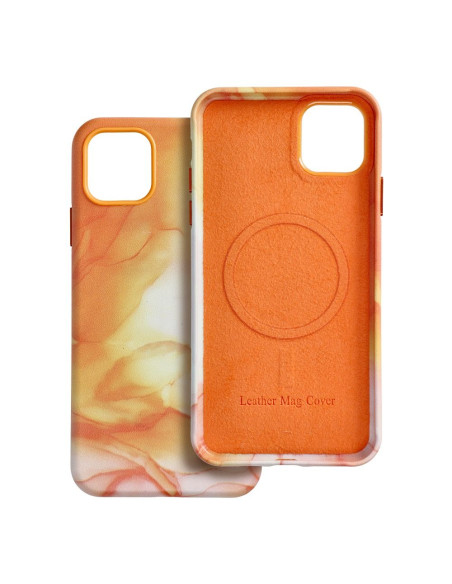 COUVERTURE MAG EN CUIR compatible avec MagSafe pour IPHONE 11 Pro Max Coque orange