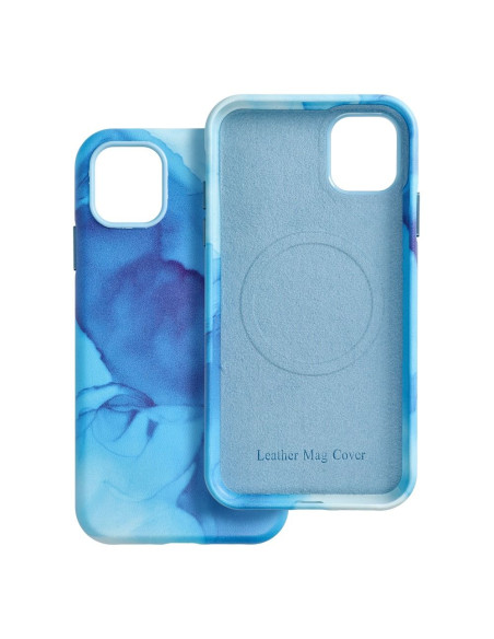 COUVERTURE MAG CUIR compatible avec MagSafe pour IPHONE 11 Pro Max blue splash