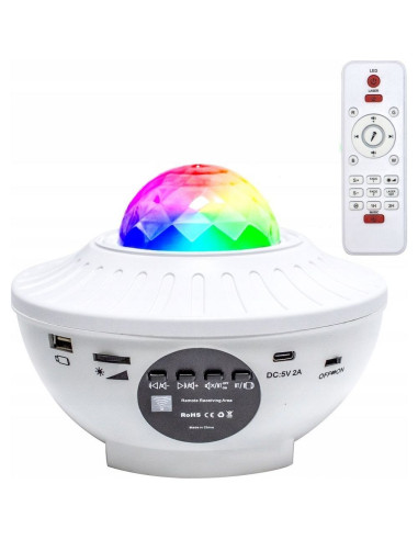 Projecteur LED / Disco star avec haut-parleur bluetooth + télécommande + USB BTM0504-B / HD-SPL blanc