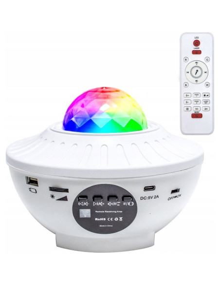 Projecteur LED / Disco star avec haut-parleur bluetooth + télécommande + USB BTM0504-B / HD-SPL blanc