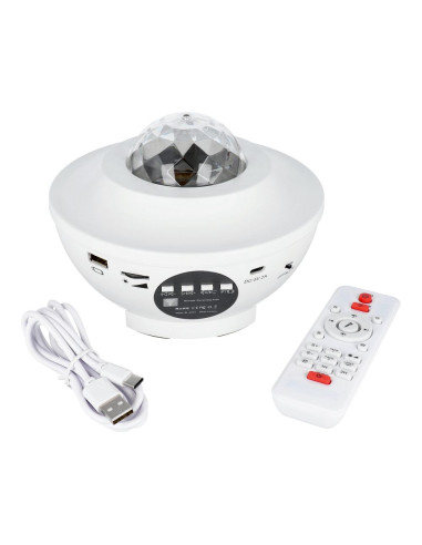 Projecteur LED / Disco star avec haut-parleur bluetooth + télécommande + USB BTM0504-B / HD-SPL blanc