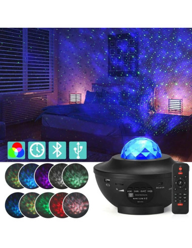 Projecteur LED / Disco star avec haut-parleur bluetooth + télécommande + USB BTM0504-B / HD-SPL blanc