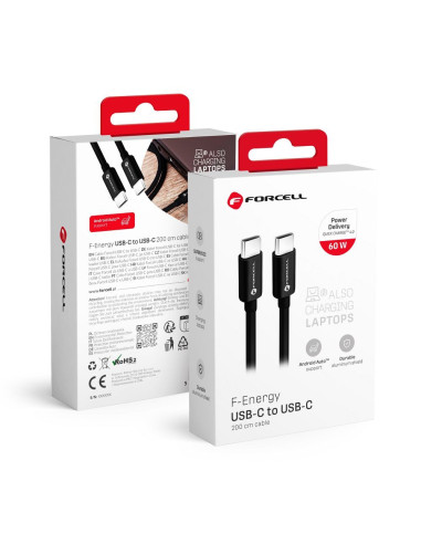 FORCELL câble Type C vers Type C QC4.0 3A/20V PD60W C338 2m noir