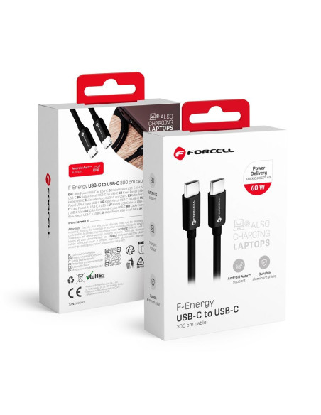 FORCELL câble Type C vers Type C QC4.0 3A/20V PD60W C338 3m noir