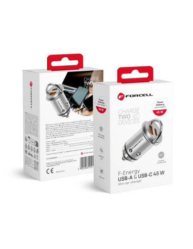 FORCELL F-ENERGY Mini chargeur de voiture Type C PD45W + USB QC3.0
