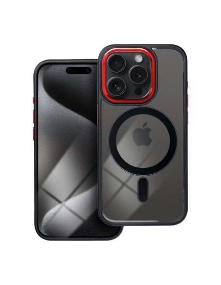 COLOR EDGE MAG COVER Coque compatible avec MagSafe pour IPHONE 15 Pro noir et rouge