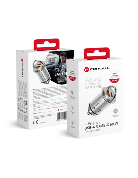 FORCELL F-ENERGY Mini chargeur de voiture Type C PD60W + USB QC3.0