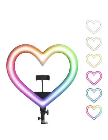 Anneau lumineux LED / Heart Stream RGB 12 pouces FULL COLOR avec support de téléphone + trépied JM33-13