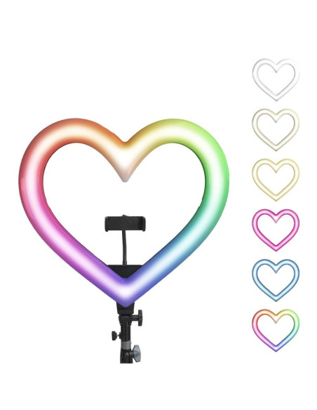 Anneau lumineux LED / Heart Stream RGB 10 pouces FULL COLOR avec support de téléphone + trépied JM26-10
