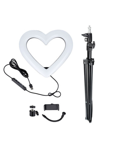 Anneau lumineux LED / Heart Stream RGB 10 pouces FULL COLOR avec support de téléphone + trépied JM26-10
