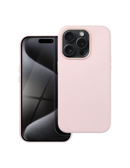 COUVERTURE MAG en CUIR compatible avec MagSafe pour IPHONE 15 Pro rose