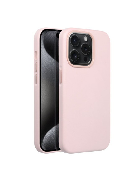 COUVERTURE MAG en CUIR compatible avec MagSafe pour IPHONE 15 Pro rose