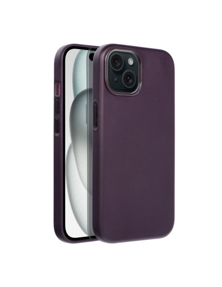 Coque MAG COVER en cuir compatible avec MagSafe pour IPHONE 15 violet foncé