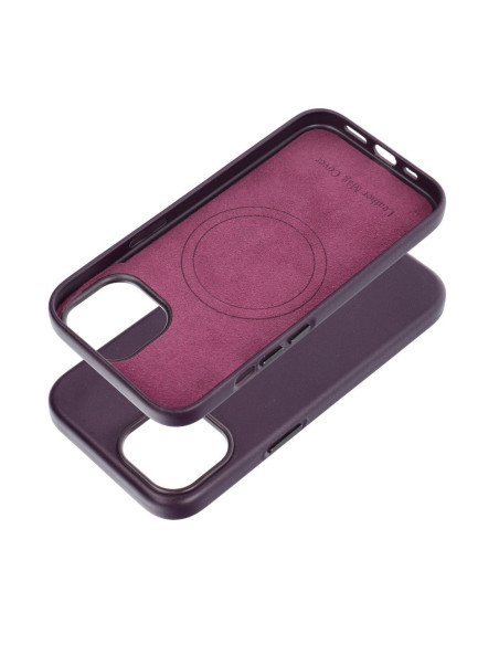 Coque MAG COVER en cuir compatible avec MagSafe pour IPHONE 15 violet foncé