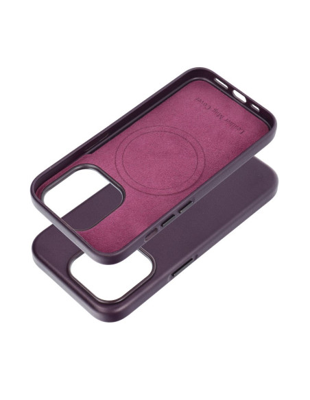 Coque MAG COVER en cuir compatible avec MagSafe pour IPHONE 15 Pro violet foncé