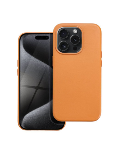 COUVERTURE MAG en CUIR compatible avec MagSafe pour IPHONE 15 Pro orange