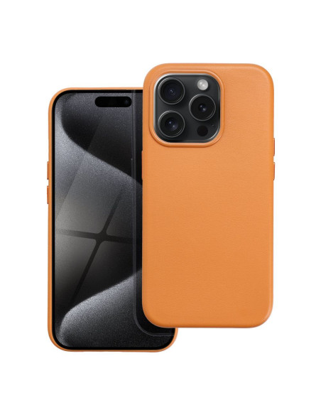 COUVERTURE MAG en CUIR compatible avec MagSafe pour IPHONE 15 Pro orange