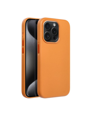 COUVERTURE MAG en CUIR compatible avec MagSafe pour IPHONE 15 Pro orange