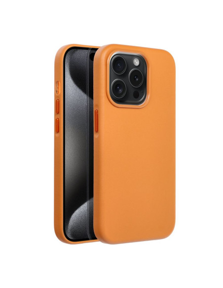 COUVERTURE MAG en CUIR compatible avec MagSafe pour IPHONE 15 Pro orange