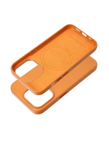 COUVERTURE MAG en CUIR compatible avec MagSafe pour IPHONE 15 Pro orange