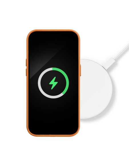 COUVERTURE MAG en CUIR compatible avec MagSafe pour IPHONE 15 Pro orange