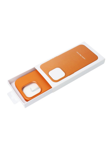 COUVERTURE MAG en CUIR compatible avec MagSafe pour IPHONE 15 Pro orange