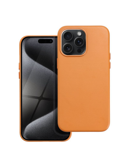COUVERTURE MAG en CUIR compatible avec MagSafe pour IPHONE 15 Pro Max orange