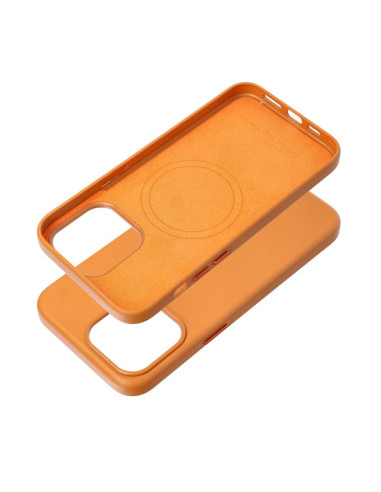 COUVERTURE MAG en CUIR compatible avec MagSafe pour IPHONE 15 Pro Max orange