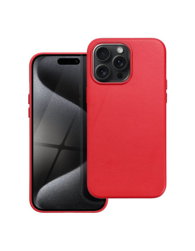 COUVERTURE MAG en CUIR compatible avec MagSafe pour IPHONE 15 Pro Max rouge