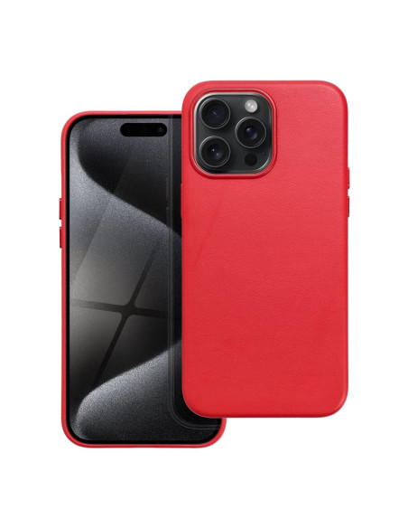 COUVERTURE MAG en CUIR compatible avec MagSafe pour IPHONE 15 Pro Max rouge