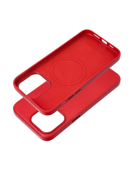 COUVERTURE MAG en CUIR compatible avec MagSafe pour IPHONE 15 Pro Max rouge