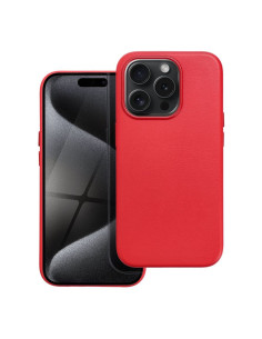 COUVERTURE MAG en CUIR compatible avec MagSafe pour IPHONE 15 Pro rouge