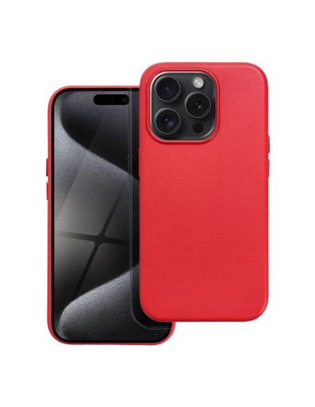 COUVERTURE MAG en CUIR compatible avec MagSafe pour IPHONE 15 Pro rouge