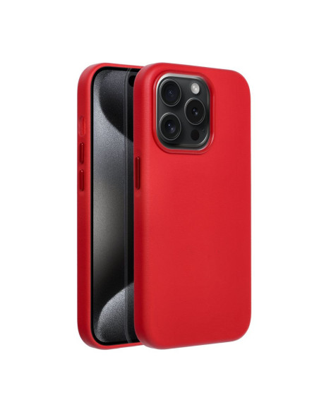 COUVERTURE MAG en CUIR compatible avec MagSafe pour IPHONE 15 Pro rouge