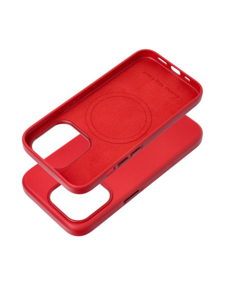 COUVERTURE MAG en CUIR compatible avec MagSafe pour IPHONE 15 Pro rouge