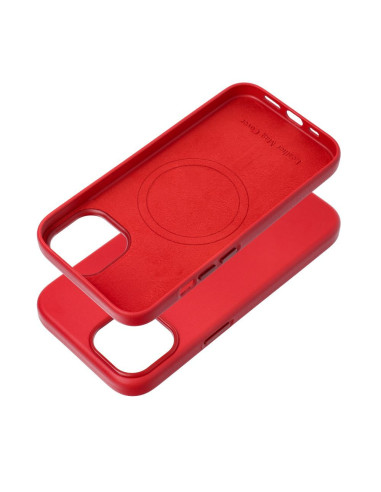 COUVERTURE MAG en CUIR compatible avec MagSafe pour IPHONE 15 rouge