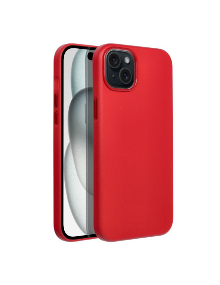 COUVERTURE MAG EN CUIR compatible avec MagSafe pour IPHONE 15 Plus rouge