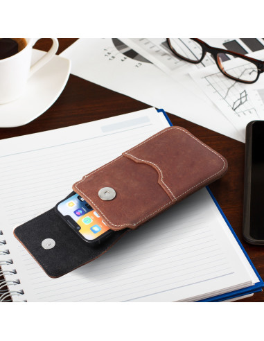 Chausson universel en cuir avec rabat - ROYAL Crazy Horse / marron - Taille M - IPHONE 5 / NOKIA S5610 / LUMIA 230