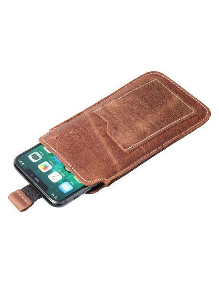Chausson universel en cuir - ROYAL Crazy Horse / marron - Taille 2XL+tall - SAMSUNG S21 ULTRA / HUAWEI P Smart 2021 / XIAOMI Red