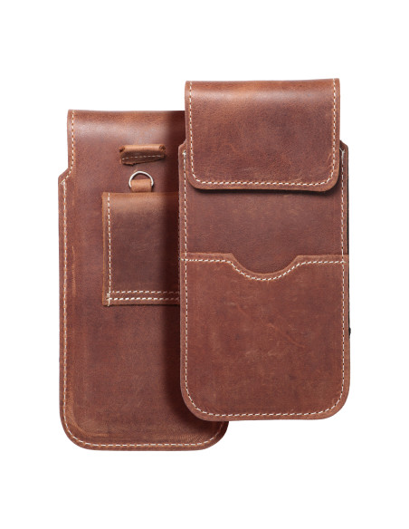 Chausson universel en cuir avec rabat - ROYAL Crazy Horse / marron - Taille 2XL+tall - SAMSUNG S21 ULTRA / HUAWEI P Smart 2021 /