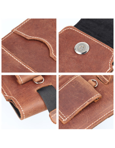 Chausson universel en cuir avec rabat - ROYAL Crazy Horse / marron - Taille 2XL+tall - SAMSUNG S21 ULTRA / HUAWEI P Smart 2021 /